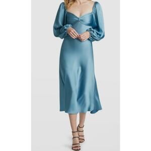 NWT Sachin Babi Blue Silky Long Sleeve Melody Midi Dress Size 6